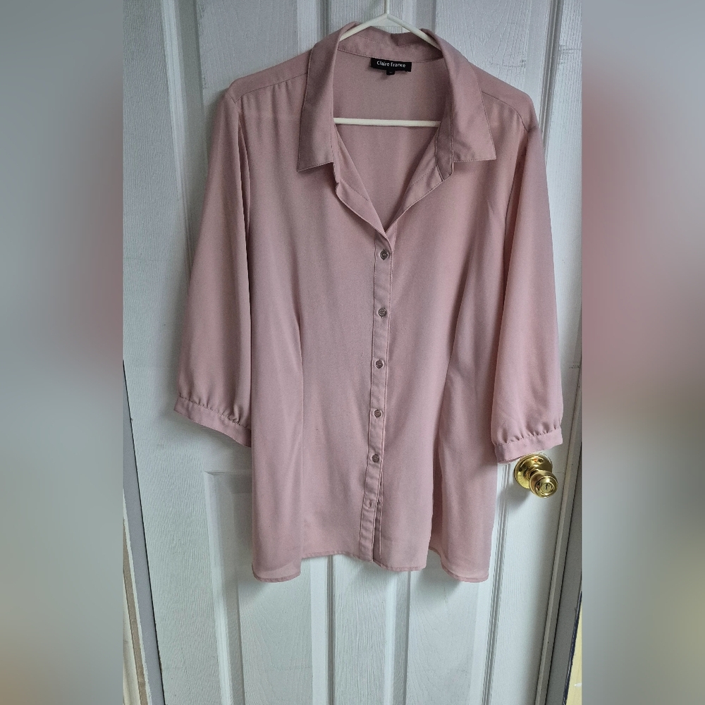 Kasper Pink 3/4 Sleeve Button Down Shirt